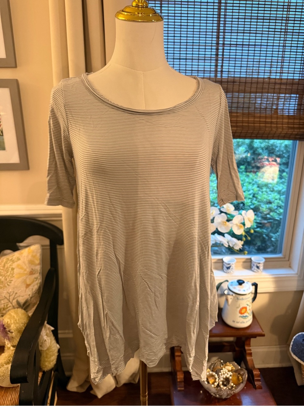 aerie Light Gray Fine-Stripe Scoop Neck Tunic